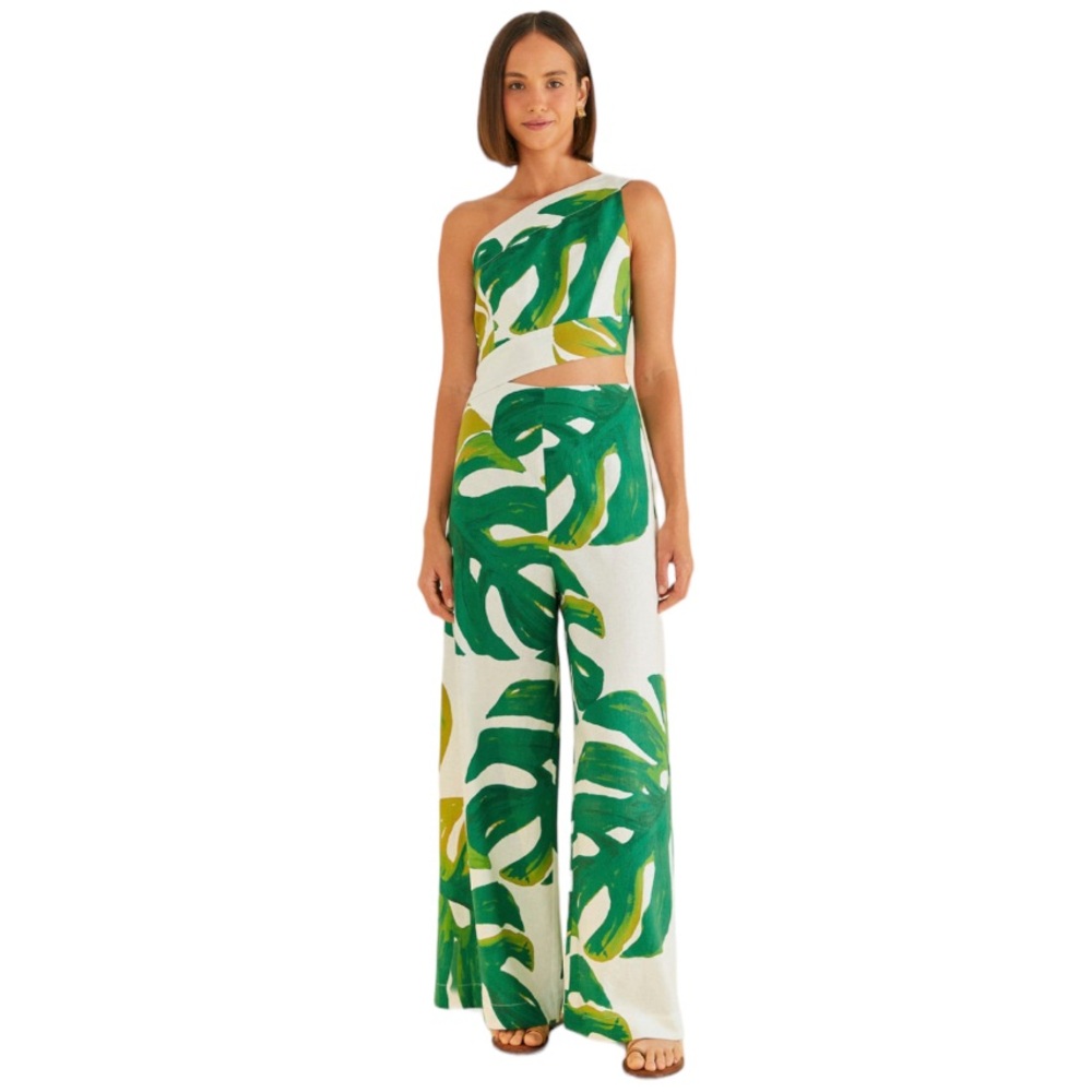 Farm Rio White Monstera One Shoulder Jumpsuit Womens Medium